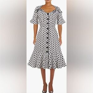 🔥NWOT White w/Black Polka Dot Retro Buttoned Front Mermaid Dress Small